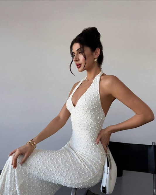 Robe moulante blanche texturée